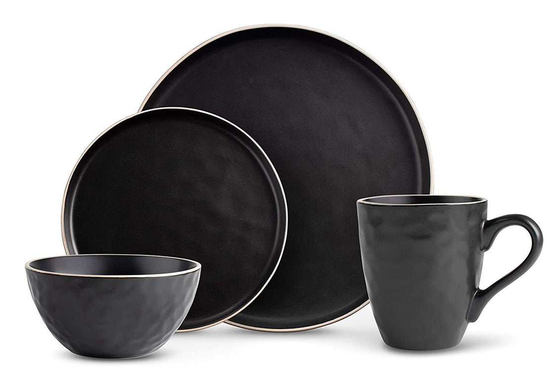 Trudeau - Mercerie Reactive Black Fine Porcelain ,16 Pc Dinnerware Set