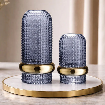 Blue Glass Hammered Vase with Gold Band – Medium & Large Decorative Vases