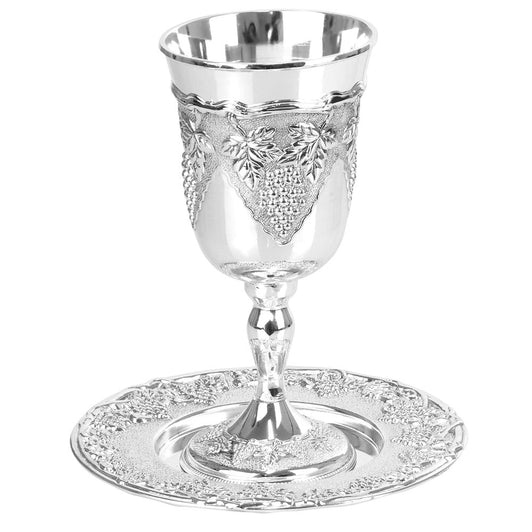 Exquisite Kiddush Cup with Coordinating Tray – Sterling Silver-Look Shabbos & Pesach Set
