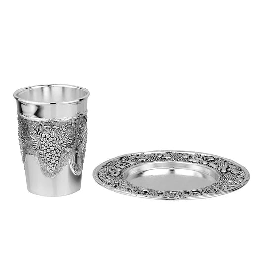 Exquisite Silver Plated Kiddush Cup with Tray – Elegant Shabbat & Passover Wine Cup Set