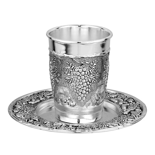 Exquisite Silver Plated Kiddush Cup with Tray – Elegant Shabbat & Passover Wine Cup Set