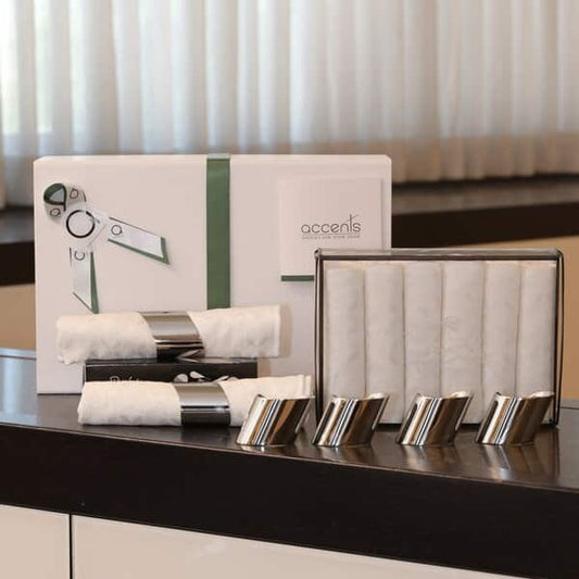 Gift Package | 6 Napkin Rings by Robert Welch & 6 Cloth Napkins by Casa Bella