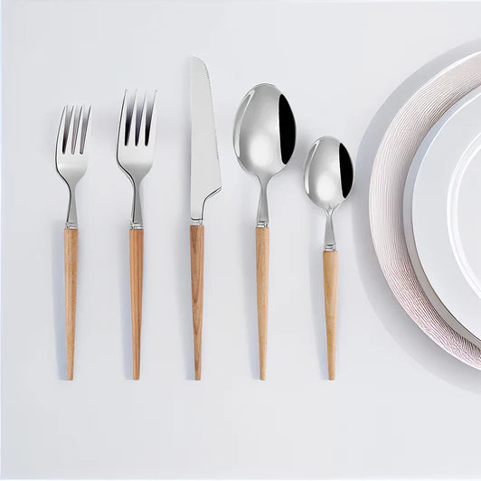 Ashwood 20-Piece Stainless Steel Flatware Set with Wood Handles – Elegant Dining for 4