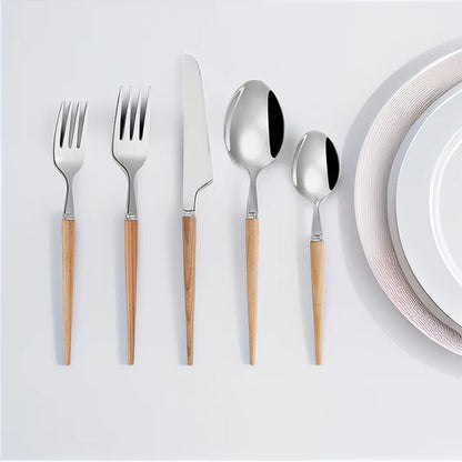 Ashwood 20-Piece Stainless Steel Flatware Set with Wood Handles – Elegant Dining for 4