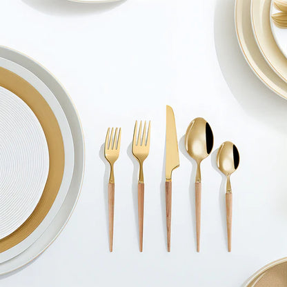 Ashwood 20-Piece Stainless Steel Flatware Set with Wood Handles – Elegant Dining for 4