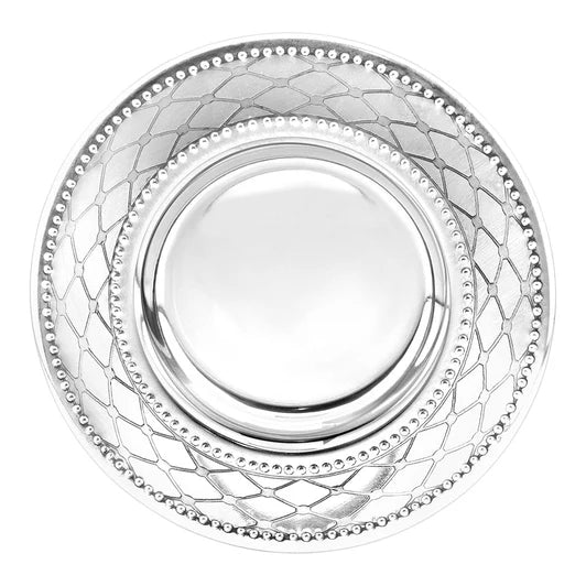 Diamond Design Kiddush Cup with Matching Tray – Stainless Steel Shabbat Wine Cup Set