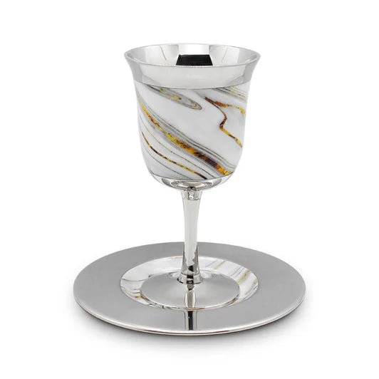 Marble Design Kiddush Cup – Elegant Jewish Wine Blessing Cup for Shabbat & Holiday Rituals (3" x 5.3")