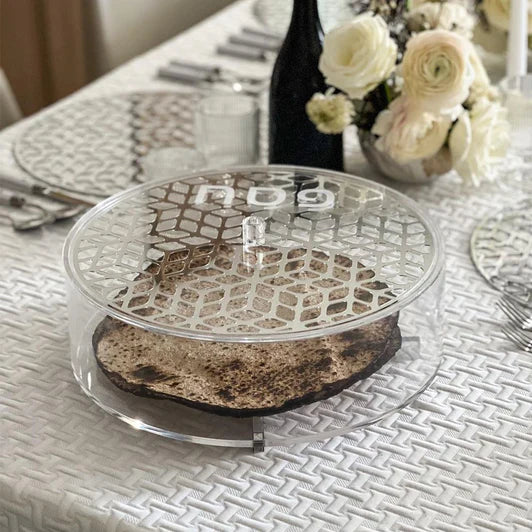 Lucite Laser Cut Round Matzah Box