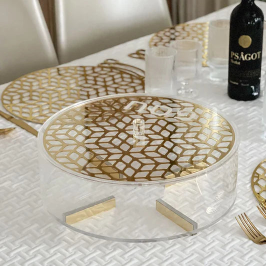 Lucite Laser Cut Round Matzah Box