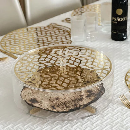 Lucite Laser Cut Round Matzah Box