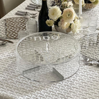 Lucite Laser Cut Round Matzah Box