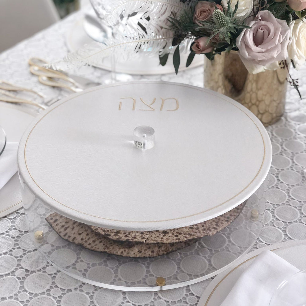 Lucite Matzah Box with Leatherette Cover