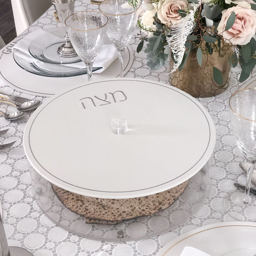 Lucite Matzah Box with Leatherette Cover