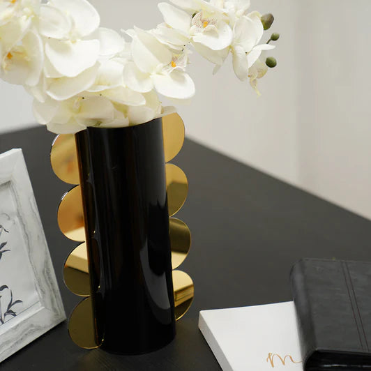 Lucite Mirror Accented Vase – Modern Decorative Table Centerpiece