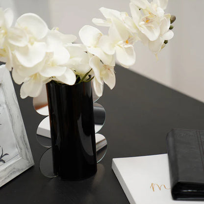 Lucite Mirror Accented Vase – Modern Decorative Table Centerpiece