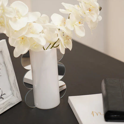 Lucite Mirror Accented Vase – Modern Decorative Table Centerpiece