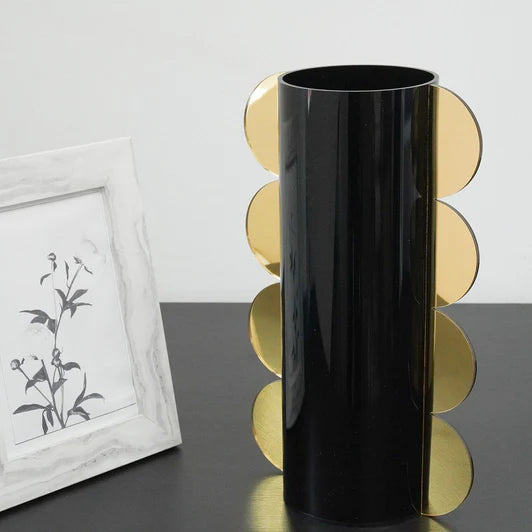 Lucite Mirror Accented Vase – Modern Decorative Table Centerpiece