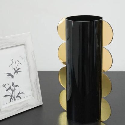 Lucite Mirror Accented Vase – Modern Decorative Table Centerpiece