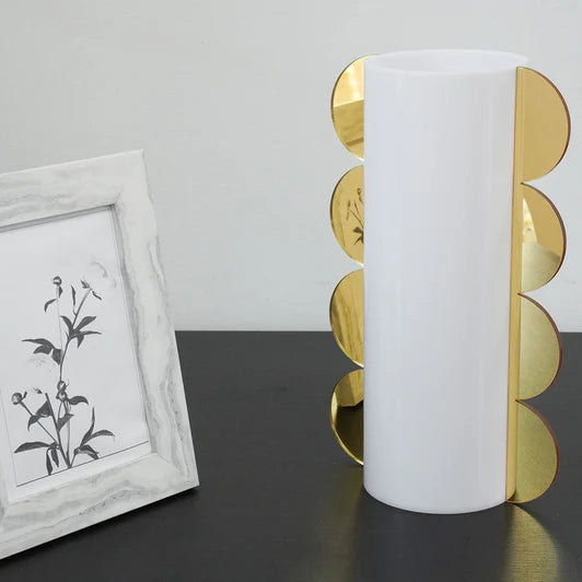 Lucite Mirror Accented Vase – Modern Decorative Table Centerpiece