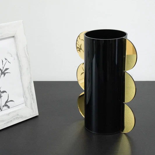 Lucite Mirror Accented Vase – Modern Decorative Table Centerpiece