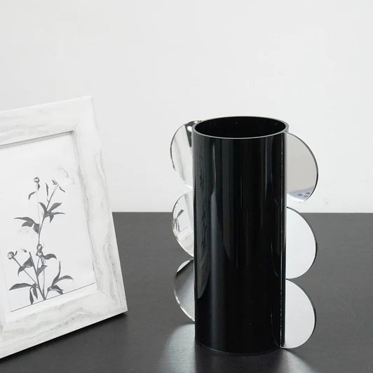 Lucite Mirror Accented Vase – Modern Decorative Table Centerpiece