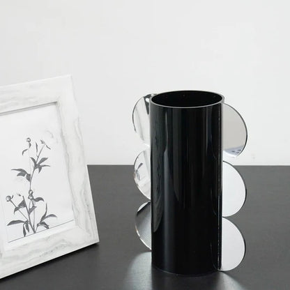 Lucite Mirror Accented Vase – Modern Decorative Table Centerpiece