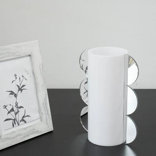 Lucite Mirror Accented Vase – Modern Decorative Table Centerpiece