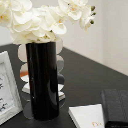 Lucite Mirror Accented Vase – Modern Decorative Table Centerpiece