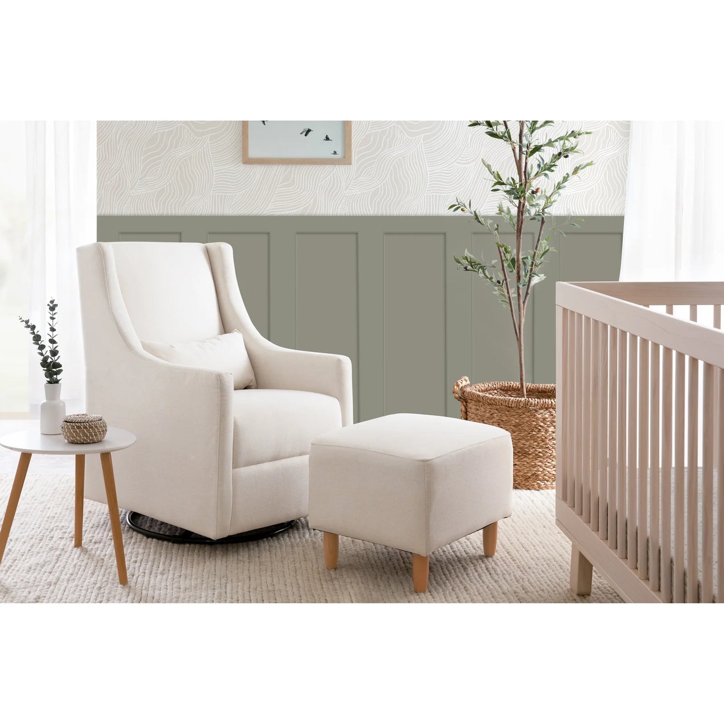 Babyletto Toco Swivel Glider and Ottoman In Eco-Performance Fabric | Water Repellent & Stain Resistant