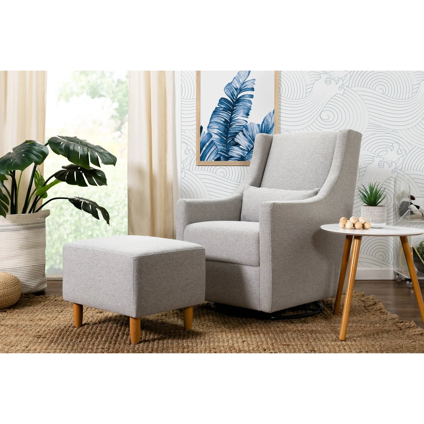 Babyletto Toco Swivel Glider and Ottoman In Eco-Performance Fabric | Water Repellent & Stain Resistant