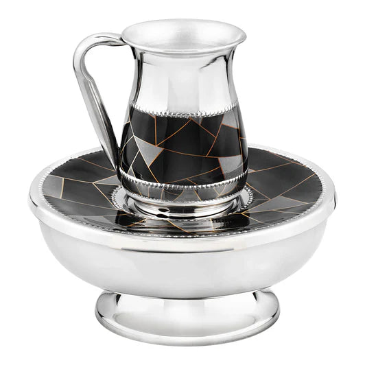 Ebony & Gold Mayim Achronim Set – Elegant Jewish Hand Washing Cup & Base for Shabbat Table