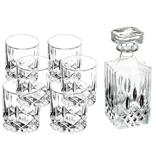 Ornate Crystal Decanter Set with 6 Glasses – Luxury Whiskey & Wine Drinkware Gift Set