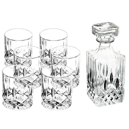 Ornate Crystal Decanter Set with 6 Glasses – Luxury Whiskey & Wine Drinkware Gift Set