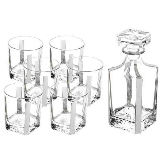 Pristine Crystal Decanter Set with 6 Elegant Cups – 25.4oz Luxury Drinkware