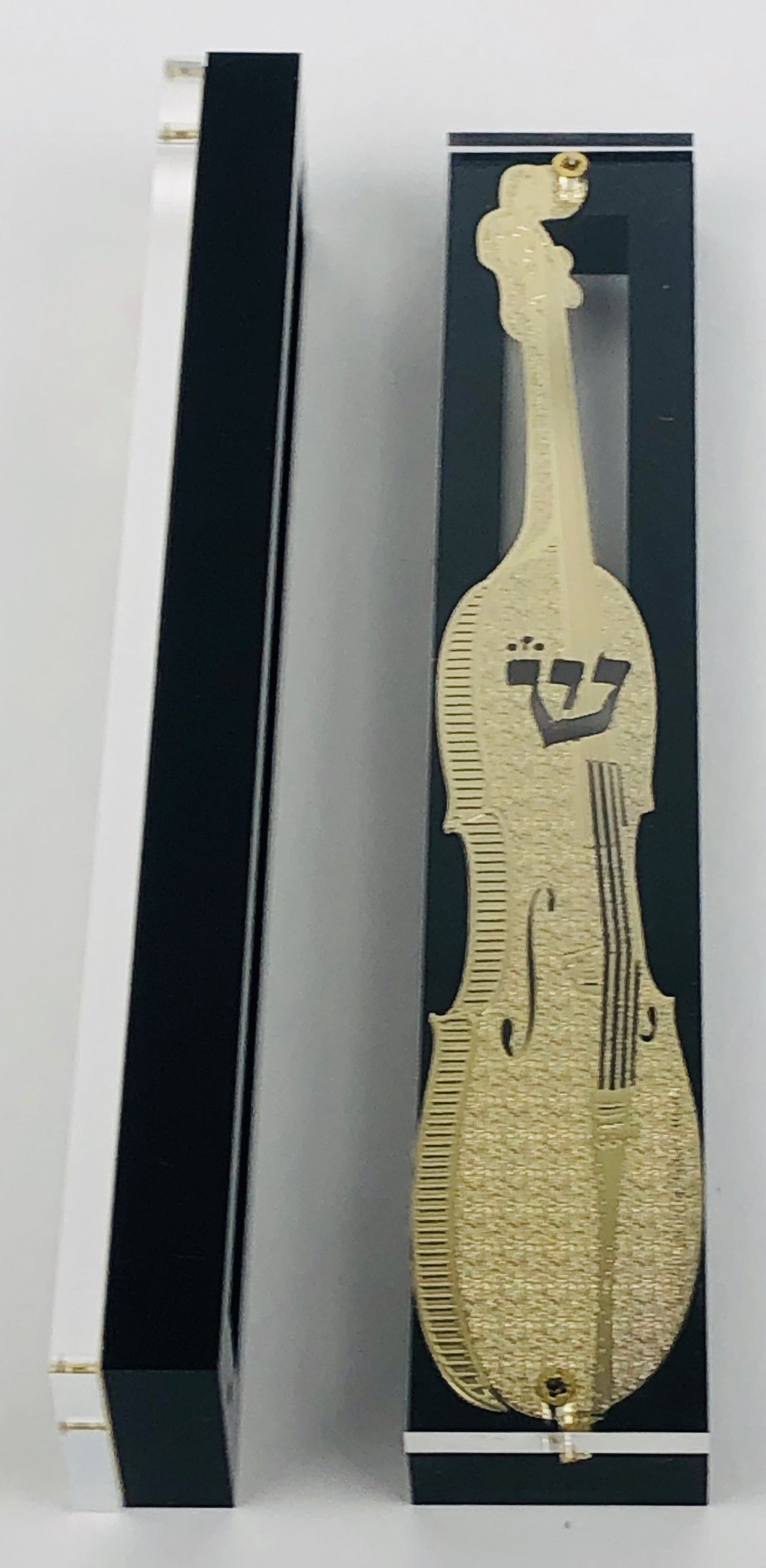 24K Gold Plated Mezuzah Case, Black Border (15 cm scroll)