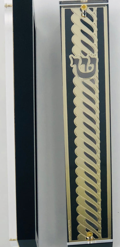 24K Gold Plated Mezuzah Case, Black Border (15 cm scroll)