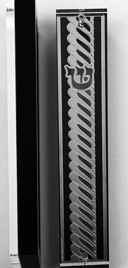 Silver Plated Mezuzah Case, Black Border (15 cm scroll)