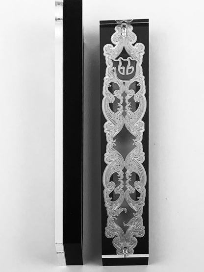 Silver Plated Mezuzah Case, Black Border (15 cm scroll)