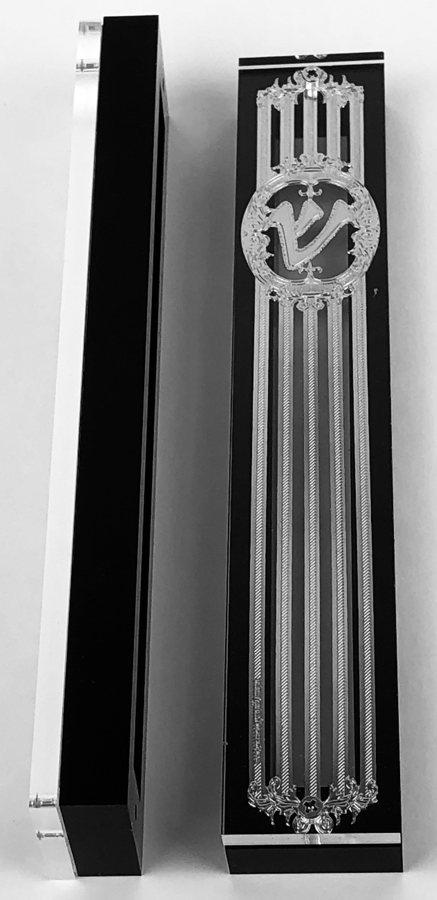 Silver Plated Mezuzah Case, Black Border (15 cm scroll)