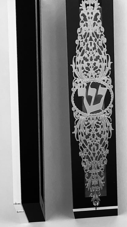 Silver Plated Mezuzah Case, Black Border (15 cm scroll)