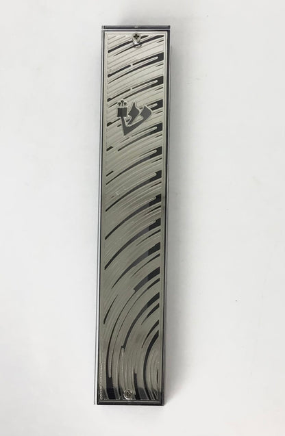 Silver Plated Mezuzah Case, Black Border (15 cm scroll)