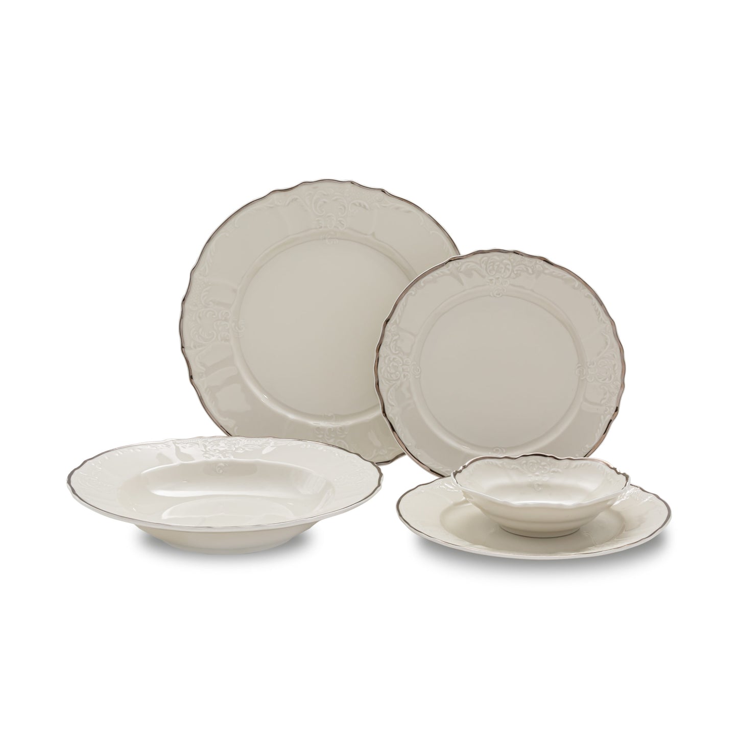 Vikko  Luxe - Bernadotte Silver, Ivory, 20 Pc  Dinnerware Set