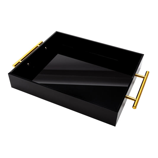 Vikko Serving - Acrylic Tray Black with Gold Handle, 12"x16" 2"H