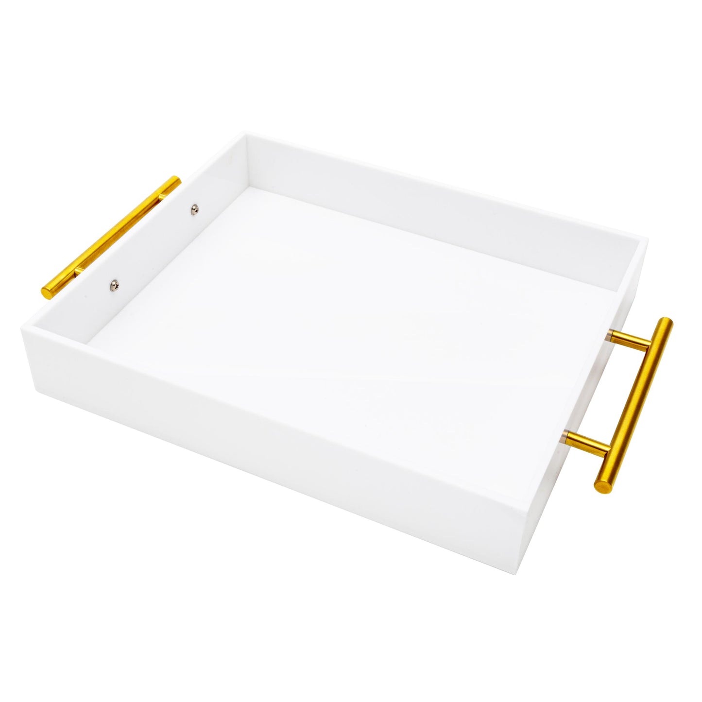 Vikko Serving - Acrylic Tray White with Gold Handle, 12"x16" 2"H