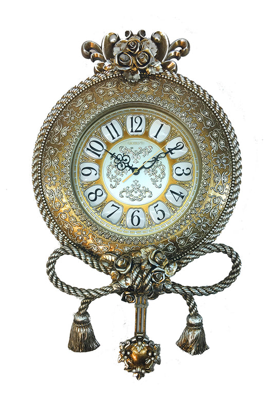 26x16x4 Gold/SLV Wall Clock W/ Ropes And Tassels