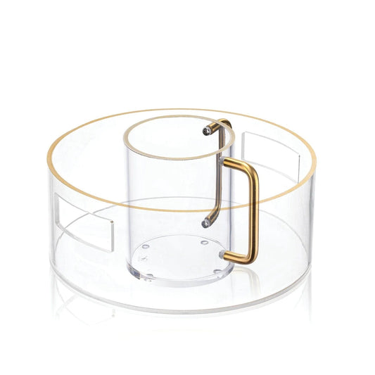 Metallic Gold Rim Washing Bowl & Cup Set – Luxury Acrylic Negel Vasser Set (11”)